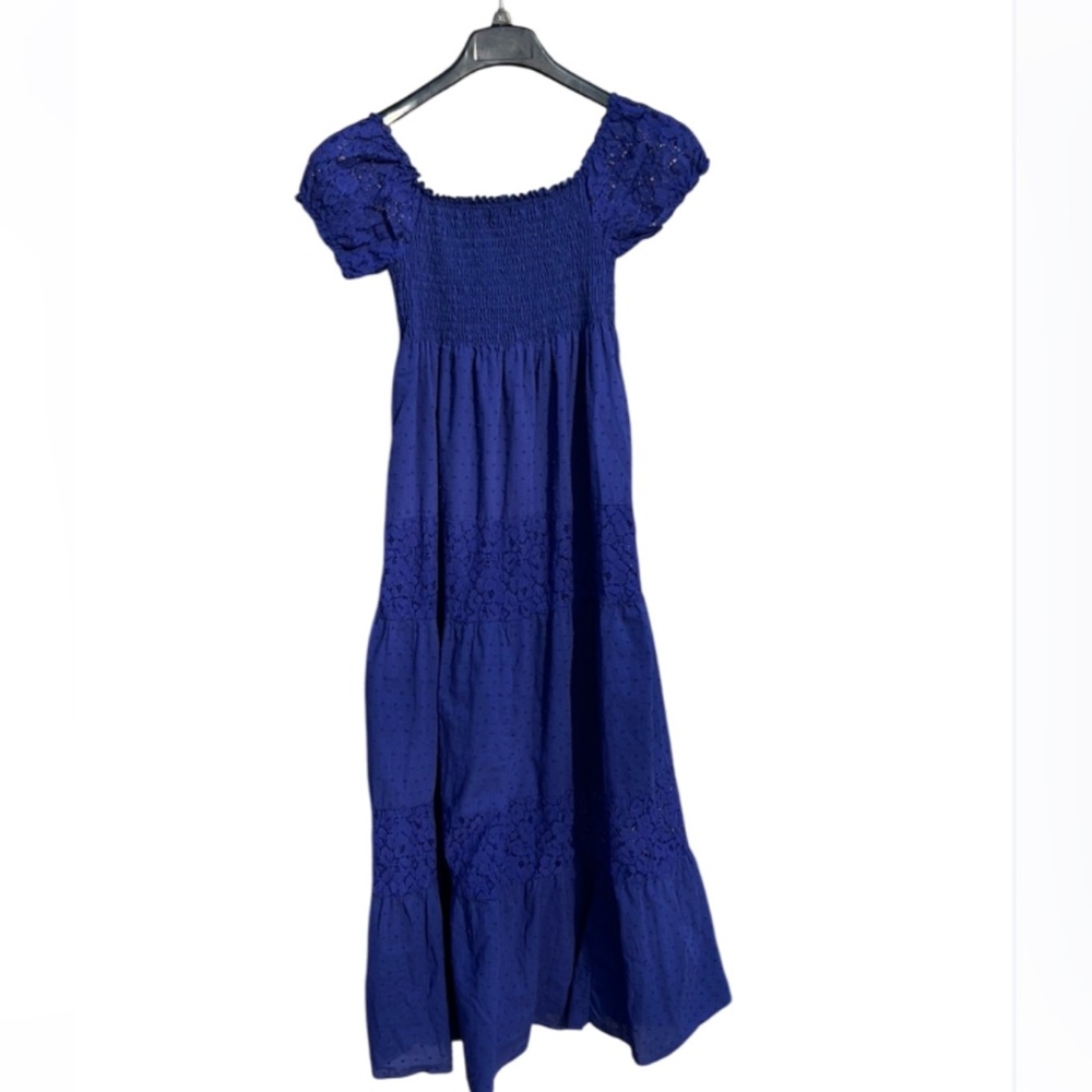 NWT Summer Boho Peasant Ruffle Stretchy Smocked & Lace Long Dress Milkmaid
